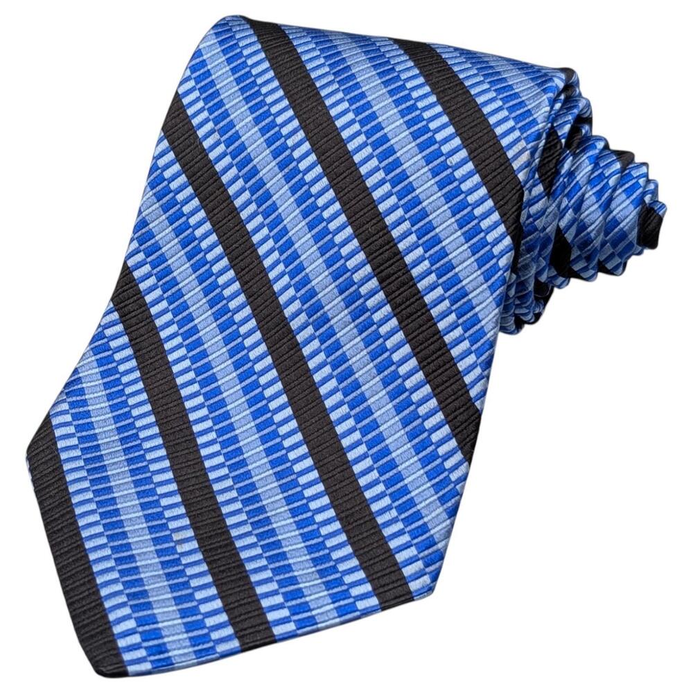 Best of Class‎ Silk Repp Tie Mens 56" Blue Black Striped Woven USA Wide Vintage